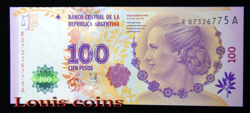 B007-1 B007‧Argentina‧2012阿根廷‧100 Pesos伊娃·裴隆(Evita)紀念紙鈔(231)