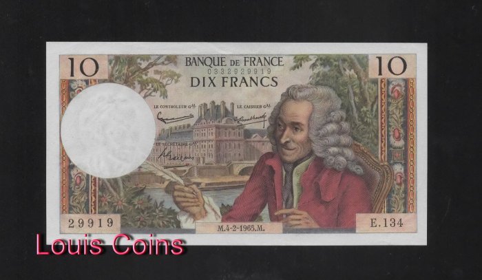 100-1 B100-FRANCE-1963-1973法國鈔票10 Francs (B)