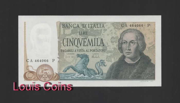 101-1 B101-ITALY-1971-77義大利鈔票5.000 Lire哥倫布(B)