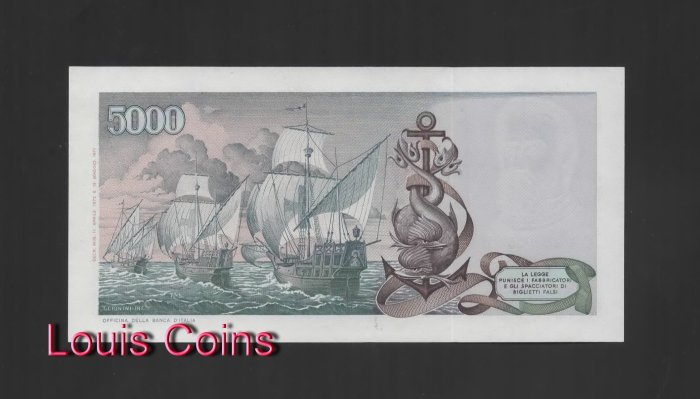 101-2 B101-ITALY-1971-77義大利鈔票5.000 Lire哥倫布(B)