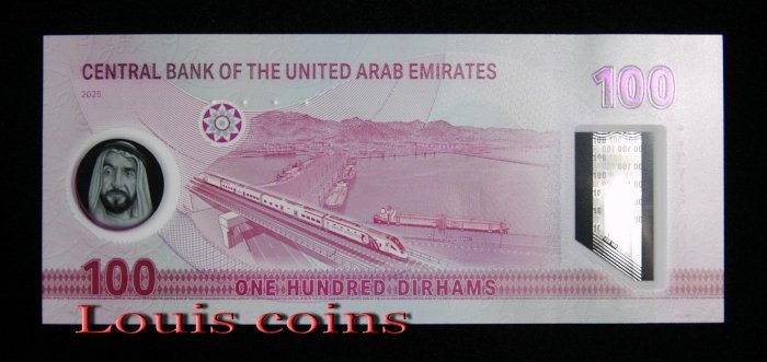 B104-UNITED ARAB EMIRATES-2025阿拉伯聯合大公國塑膠鈔票100 Dirhams(B)