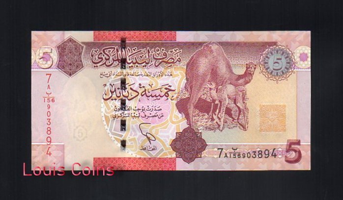 B111‧LIBYA‧2011利比亞紙鈔5 Dinars(648)