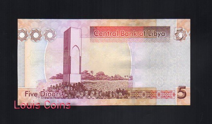 B111‧LIBYA‧2011利比亞紙鈔5 Dinars(648)
