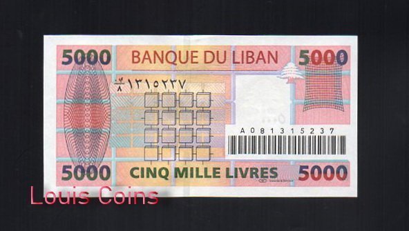 B114-LEBANON--1994 & 1995黎巴嫩紙幣5.000 Livres(306)