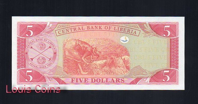 117-2 B117-LIBERIA--2008賴比瑞亞紙幣5 Dollars(287)