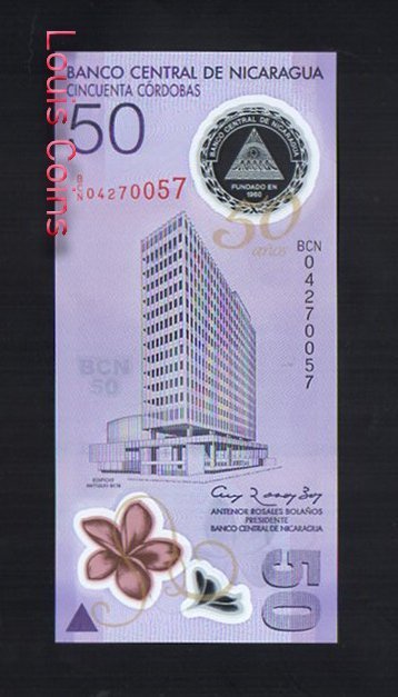 121-1 B121-NICARAGUA--2009紀念塑膠鈔票50 Cordobas(355)