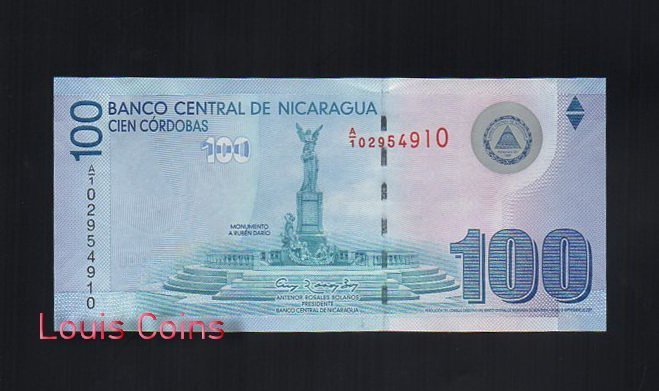 123-1 B123-NICARAGUA-2012尼加拉瓜紙幣100 Cordobas(364)