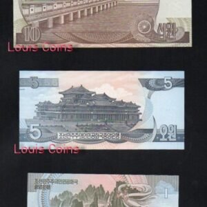 B124-KOREA (NORTH)-1992北韓第三版紙幣(5張一套)(1118)
