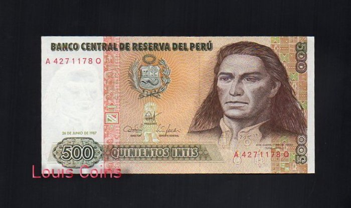 127-1 B127-PERU--1987祕魯紙幣500 Intis(1114)