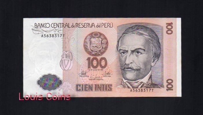 B128-PERU--1985 & 1986祕魯紙幣100 Intis(B)
