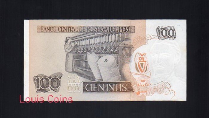 B128-PERU--1985 & 1986祕魯紙幣100 Intis(B)