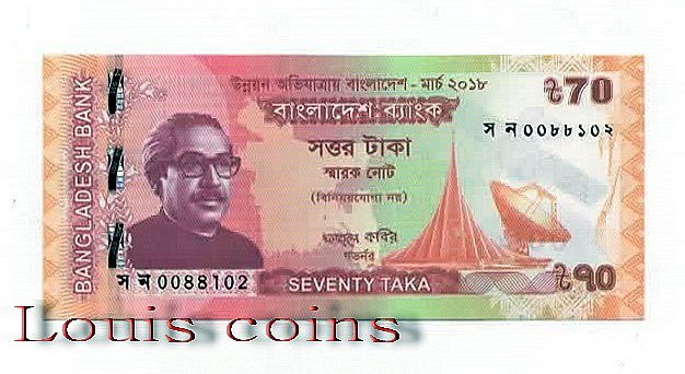 B013‧Bangladesh‧2018孟加拉‧70 Taka紀念鈔(1247)