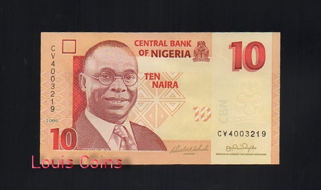 135-1 B135-NIGERIA--2006奈及利亞紙幣10 Naira(365)