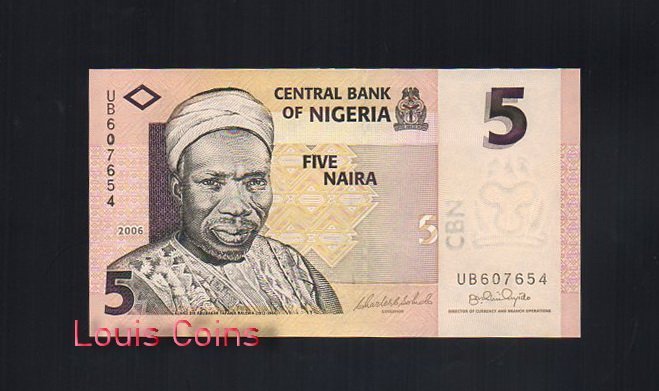 137-1 B137-NIGERIA-2006奈及利亞紙幣5 Naira(366)