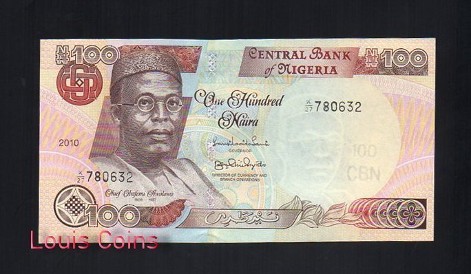 138-1 B138-NIGERIA-2010奈及利亞紙幣100 Naira(370)