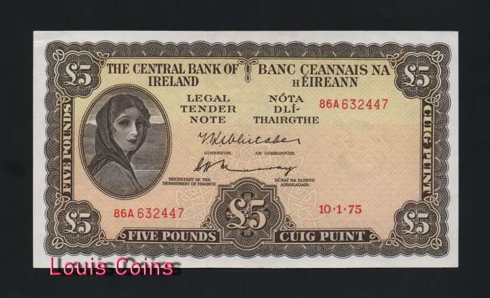 B139-IRELAND-1956-75愛爾蘭紙幣5 Pounds(O)