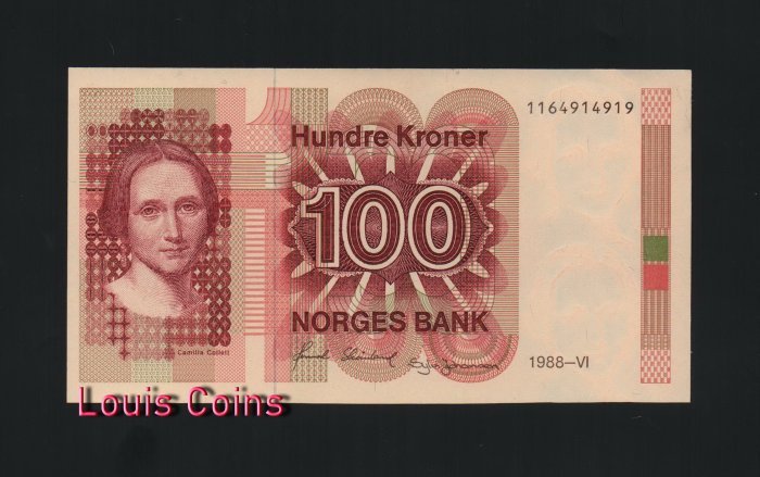 B140-NORWAY--1986挪威紙幣100 Kroner(B)