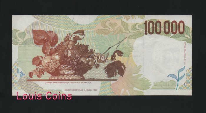 B146-ITALY-1994義大利紙幣-100.000 Lire(B)