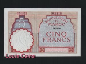 B151-MOROCCO--1941摩洛哥紙幣,5 Francs(B)