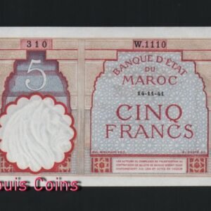 151-1 B151-MOROCCO--1941摩洛哥紙幣,5 Francs(B)