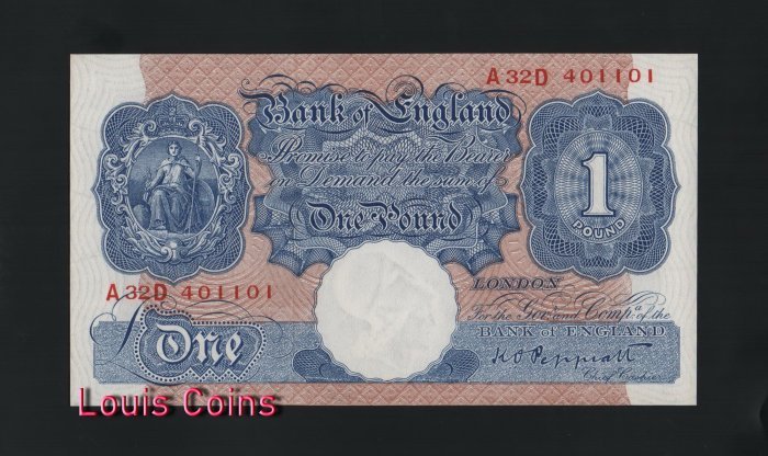 154-1 B154-GREAT BRITAIN-ND (1940-1948)英國紙幣1 Pound(O)