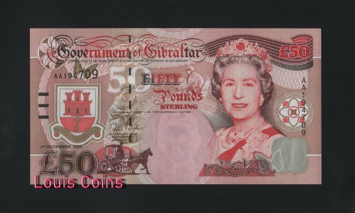 156-1 B156-GIBRALTAR-2006直布羅陀紙幣,50 Pounds Sterling(B)