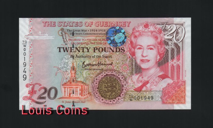 157-1 B157-GUERNSEY-2018根西紀念鈔票,20 Pounds(B)