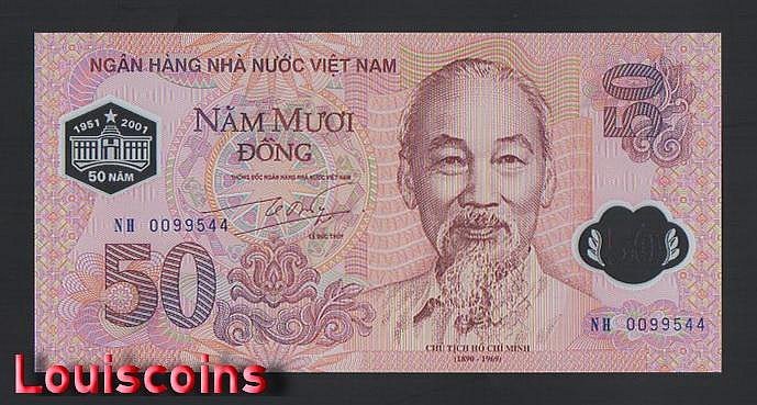 164-1 B164-VIETNAM-2001越南塑膠紀念紙幣-50 Ðồng含冊