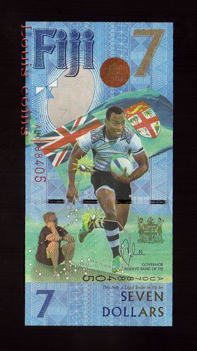 175-1 B175-FIJI--2016斐濟橄欖球奧運金牌紀念鈔7 Dollars(304)
