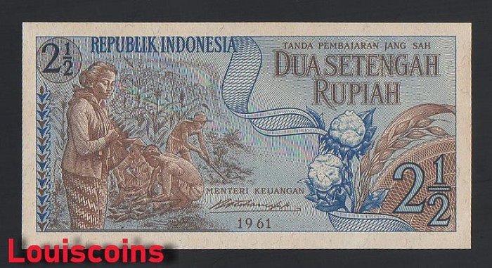 B179-INDONESIA-1961印尼紙幣2 1/2 Rupiah(B)