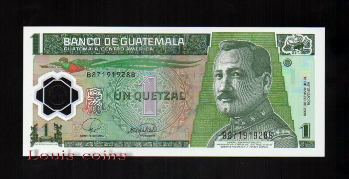 B183-GUATEMALA--2008瓜地馬拉塑膠鈔票1 Quetzal(190)