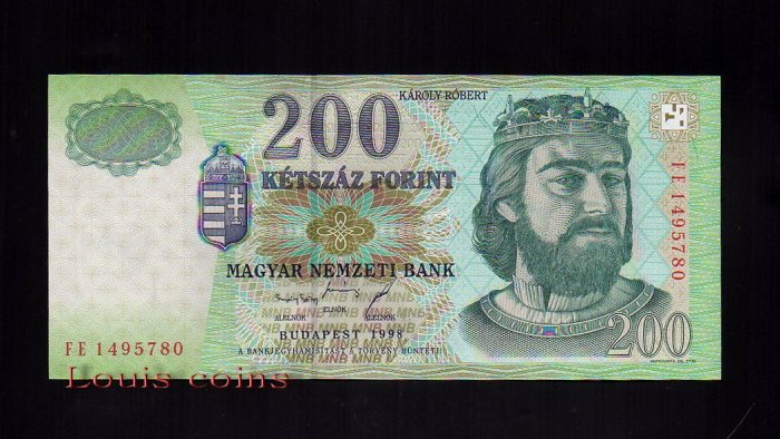 B190-HUNGARY--1998匈牙利紙幣200 Forint(481)