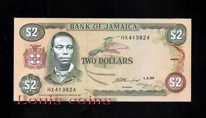 B198-JAMAICA--1982-1986牙買加紙幣2 Dollars(258)