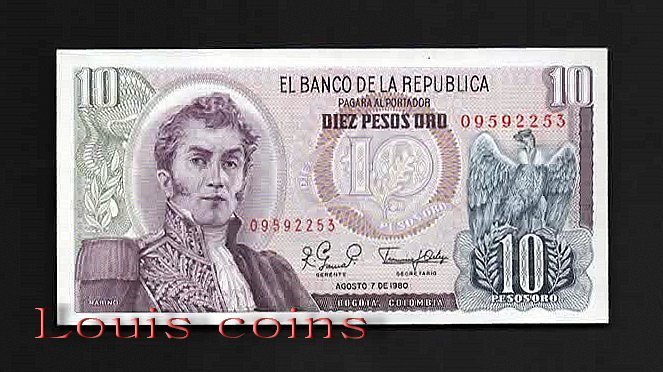 224-1 B224-COLOMBIA--1963-1980哥倫比亞紙幣10 Pesos (91)