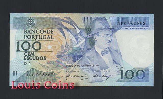 B235-PORTUGAL--1988葡萄牙紙幣100 Escudos(B)