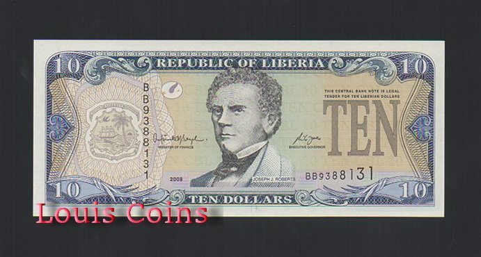 B239-LIBERIA--2009賴比瑞亞紙幣10 Dollars(288)