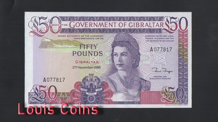 247-1 B247-GIBRALTAR-1986直布羅陀紙幣,50 Pounds(922)