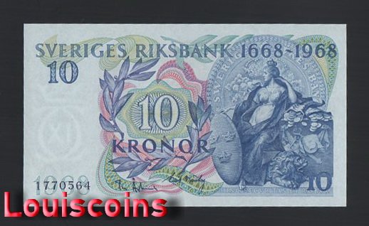 B025-SWEDEN-1968瑞典紀念鈔票.10 Kronor(B)