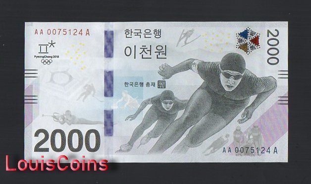 260-2 B259-KOREA (SOUTH)-2018南韓平昌冬奧紀念紙幣,2.000 Won含冊(T)