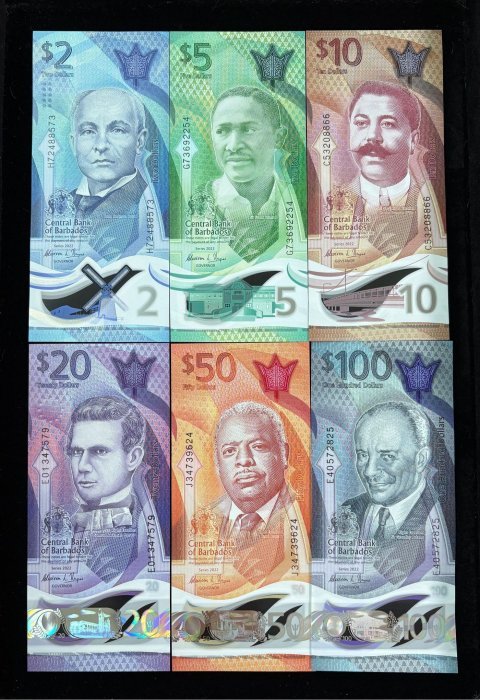 263-1 B263-BARBADOS-2022 & 2024巴貝多全套塑膠紙幣-2-100 Dollars(B)