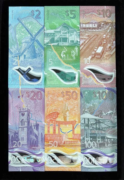 263-2 B263-BARBADOS-2022 & 2024巴貝多全套塑膠紙幣-2-100 Dollars(B)