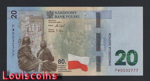 B266-POLAND-2024波蘭紀念紙幣含冊,20 Złotych(B)