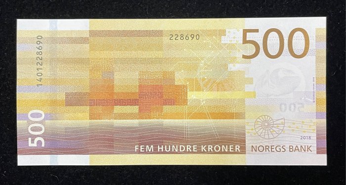 B269-NORWAY-2018挪威紙幣,500 Kroner(B)