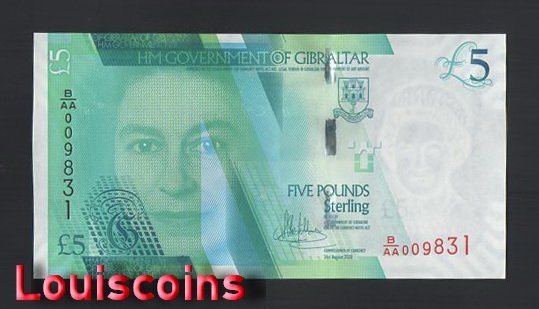 B270-GIBRALTAR-2020直布羅陀紙幣-5 Pounds Sterling（B）