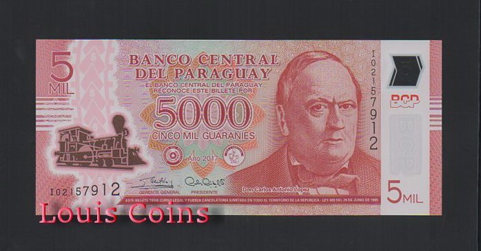 274-1 B274-PARAGUAY-2011-2022巴拉圭塑膠鈔票5.000 Guaranies(B)