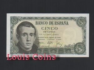 B282-SPAIN--1951西班牙紙幣5 Pesetas(B)