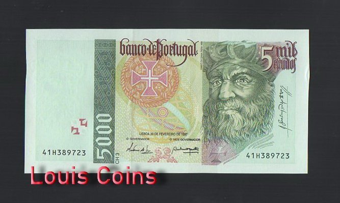B293-PORTUGAL-1995-1998葡萄牙紙幣5000 Escudos(O)
