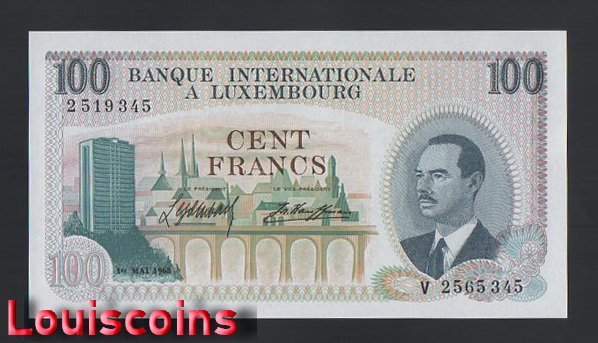 298-1 B298-LUXEMBOURG-1968盧森堡鈔票.100 Francs(O)