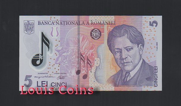 310-1 B310-ROMANIA--2005羅馬尼亞塑膠鈔票5 Lei(429)
