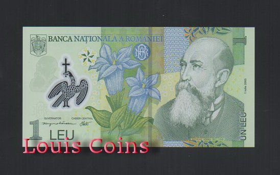 312-1 B312-ROMANIA--2005羅馬尼亞塑膠鈔票1 Leu(423)